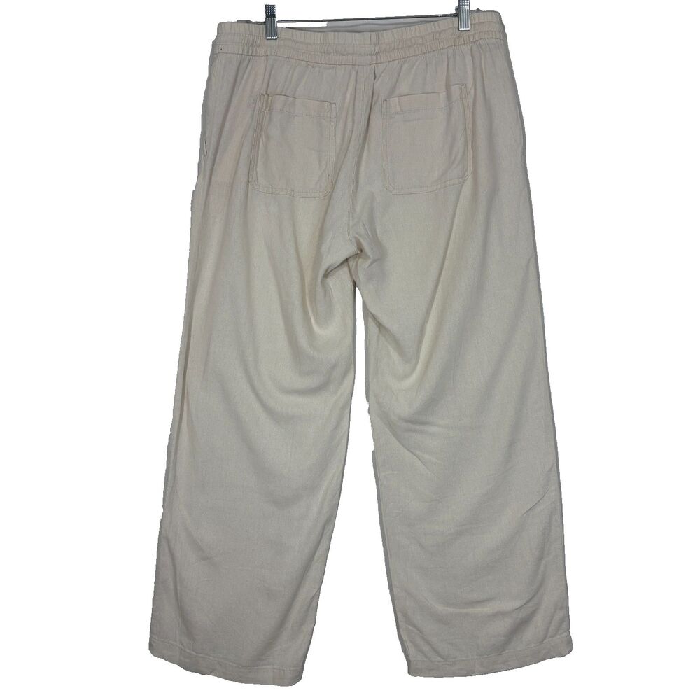 Linen Blend Lt Beige Pants Womens L Drawstring Waist Coastal Beachy Boho Casual - Picture 6 of 8